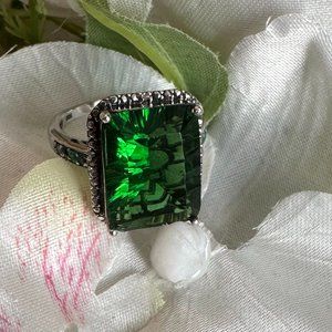 Sterling Silver Helenite & Zambian Emerald Ring Size 7.75